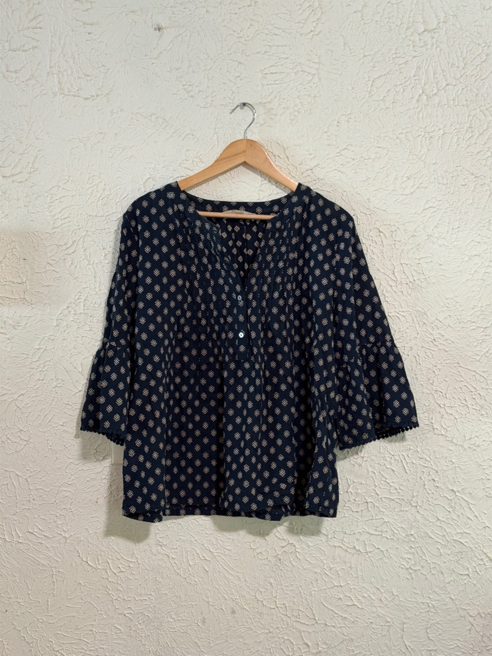 LOFT Navy Blue Geometric Print Long Sleeve Blouse Women’s XL